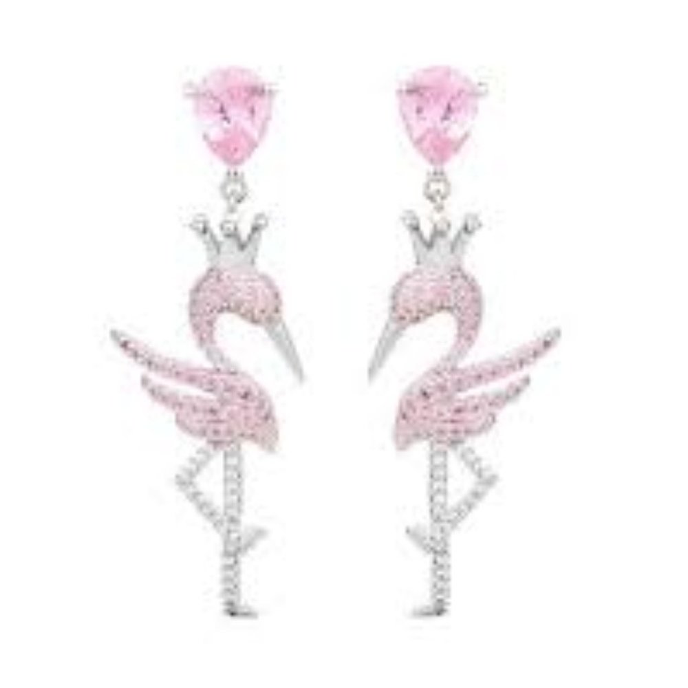 Princess Pink Flamingo Rhinestone Pierced Earrings